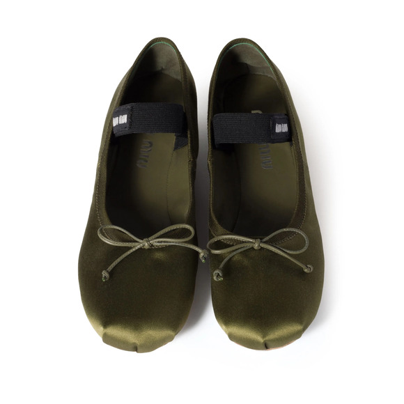 Miu Miu Satin Oliva Green Black White Logo Strap Ballet Ballerina Flats 39.5 - Picture 9 of 16